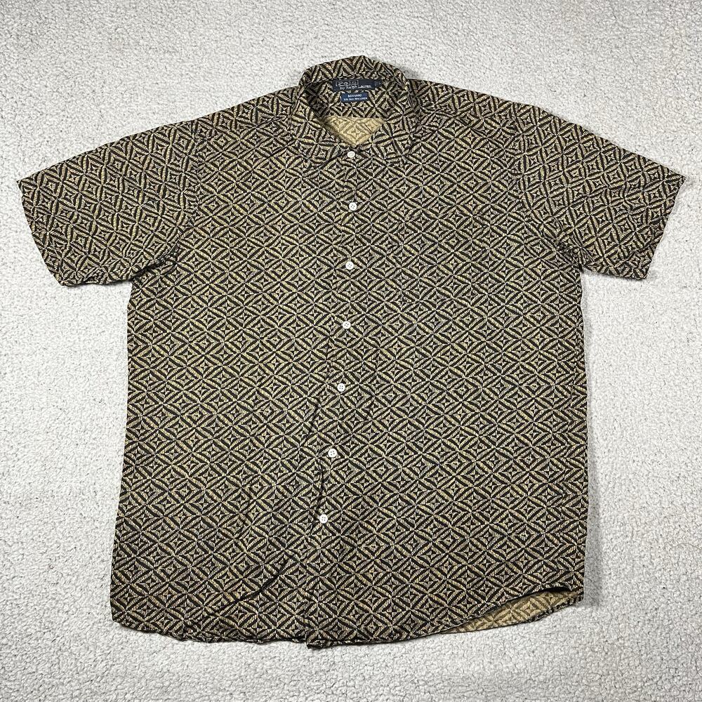 Polo Ralph Lauren Shirt Mens L Bonnard Silk Linen Button Up Geometric Vintage